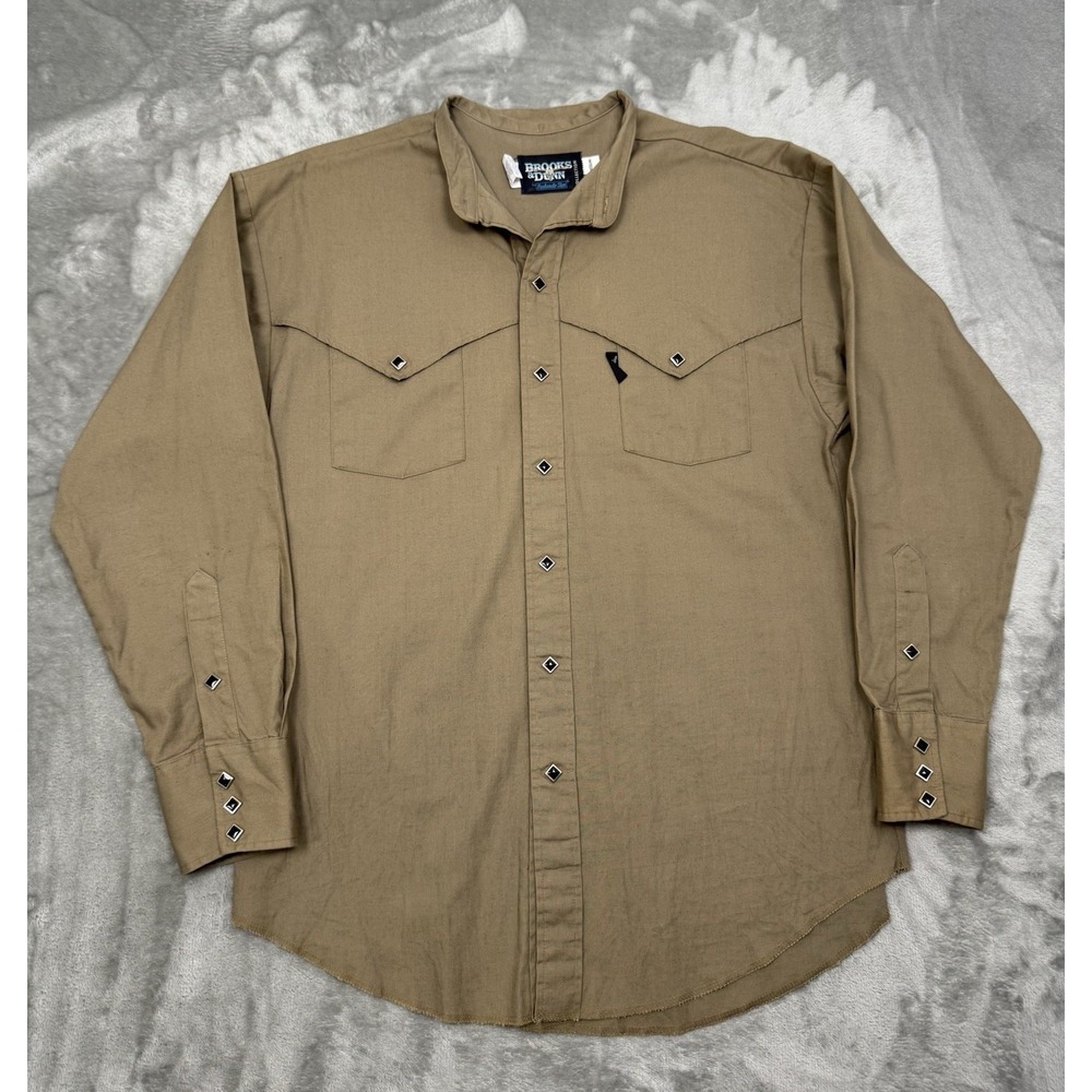 Brooks & Dunn Pearl Snap Shirt Mens Medium Brown Yoke Western Cowboy Vintage 90s